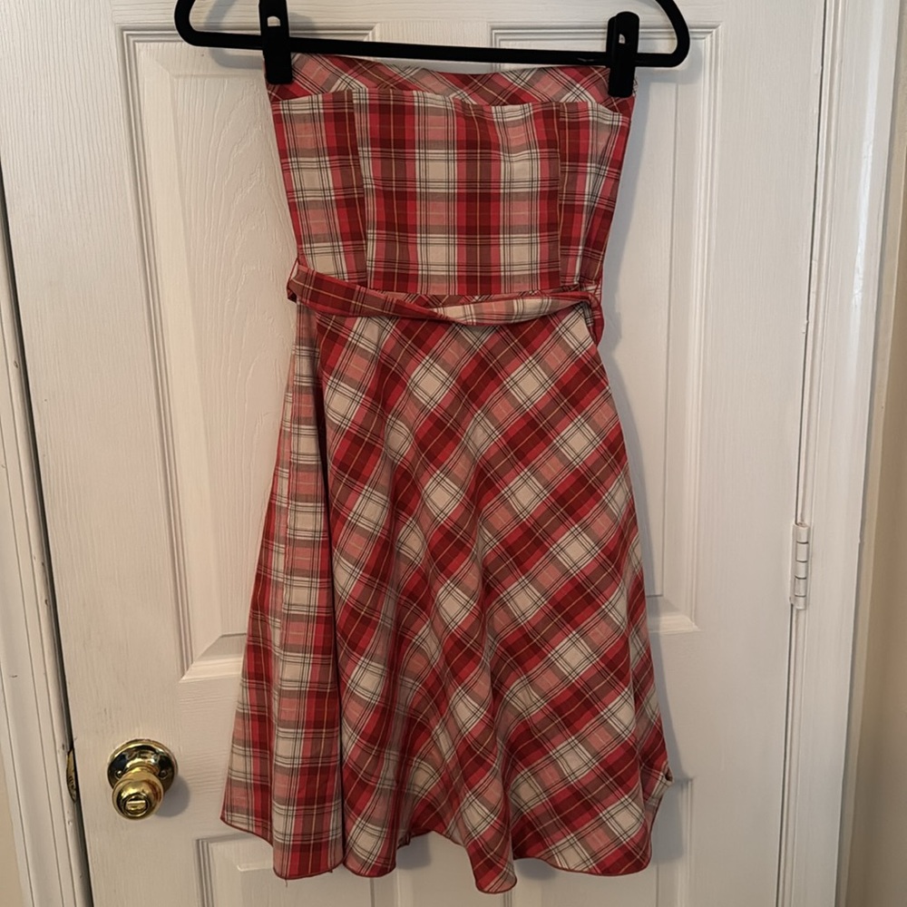 Natali Strapless Belted Dress Size M Color Red Cream